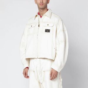 WILLY CHAVARRIA Men's Cropped Full-Zip Workwear Jacket Men WHITE Outerwear